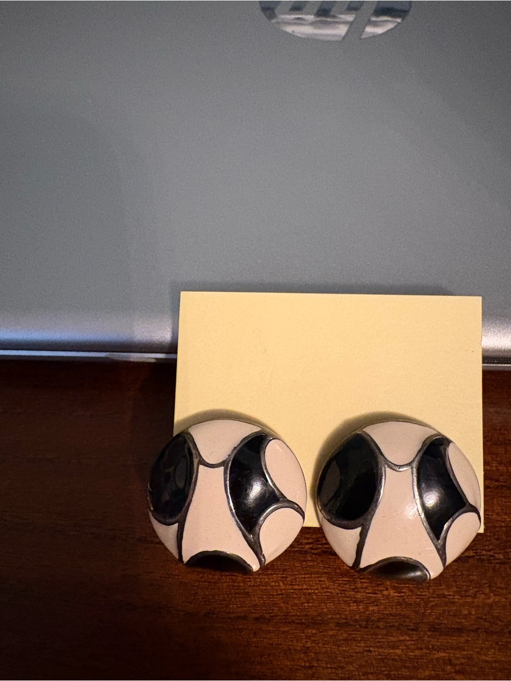 Classic Black and Cream Round Button Earrings - Women Jewelry